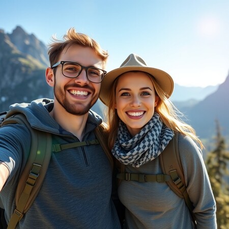 Young couple of backpackers