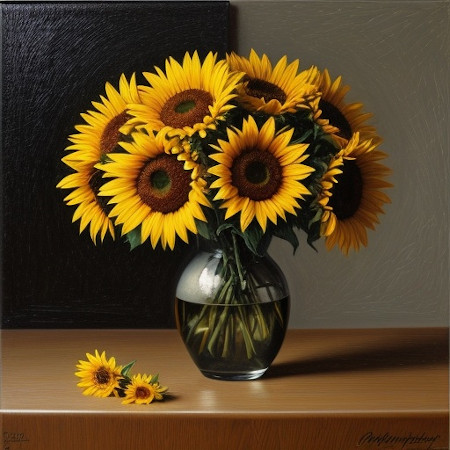 Oil painting of sunflowers